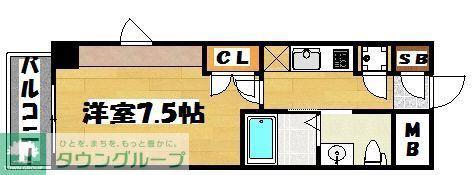 クレスティア天神サウス(1K/2階)の間取り写真