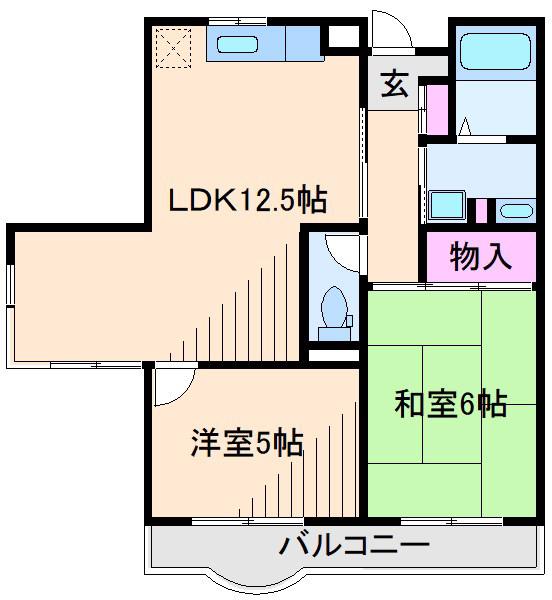ヴィラオアシス(2LDK/2階)の間取り写真