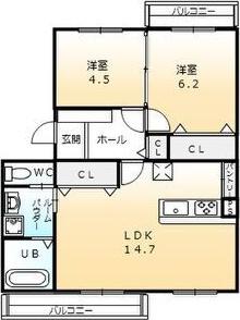 ベラージオ(2LDK/3階)の間取り写真