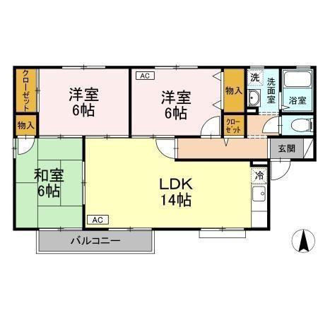 サザンコーポラス I棟(3LDK/1階)の間取り写真