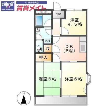 サニーサイド五十鈴(3DK/1階)の間取り写真