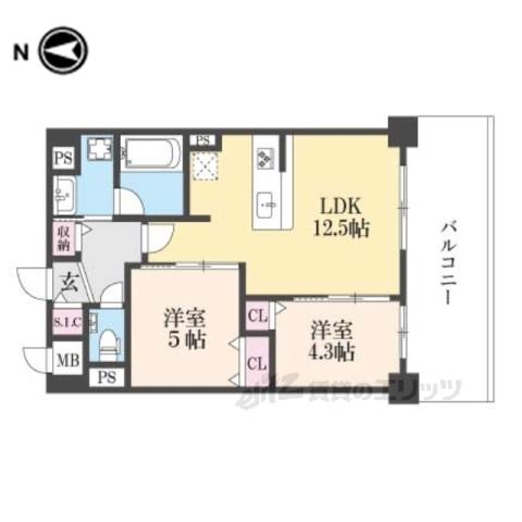 クオリア京都東山(2LDK/3階)の間取り写真