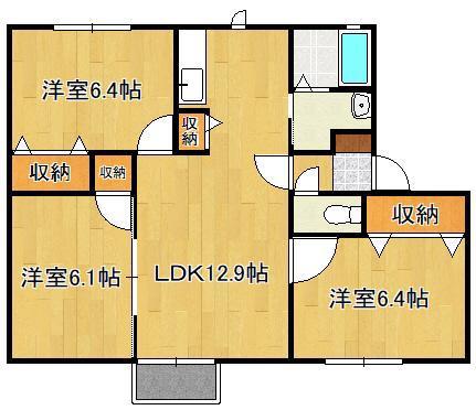 グローブ・たかの C棟(3LDK/1階)の間取り写真