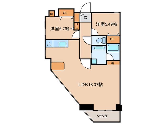 センシア月見町(2LDK/6階)の間取り写真