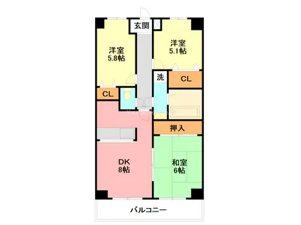 セジュールコート(3LDK/6階)の間取り写真