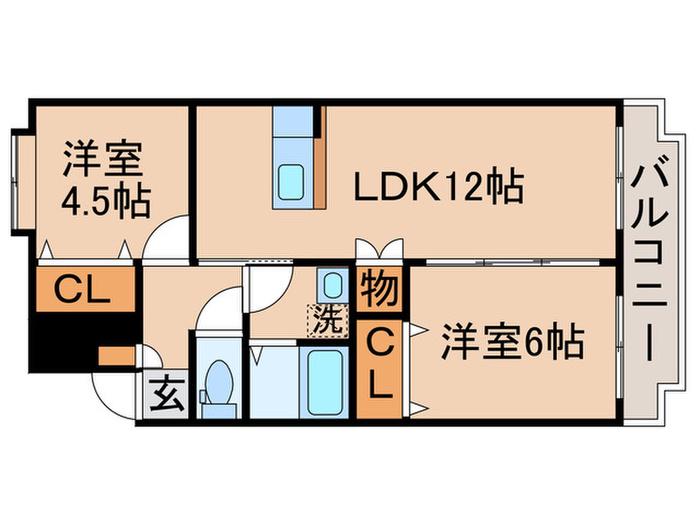 エレガンス幸田(2LDK/3階)の間取り写真