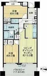 ライオンズ東京根岸レジデンス(2LDK/4階)の間取り写真