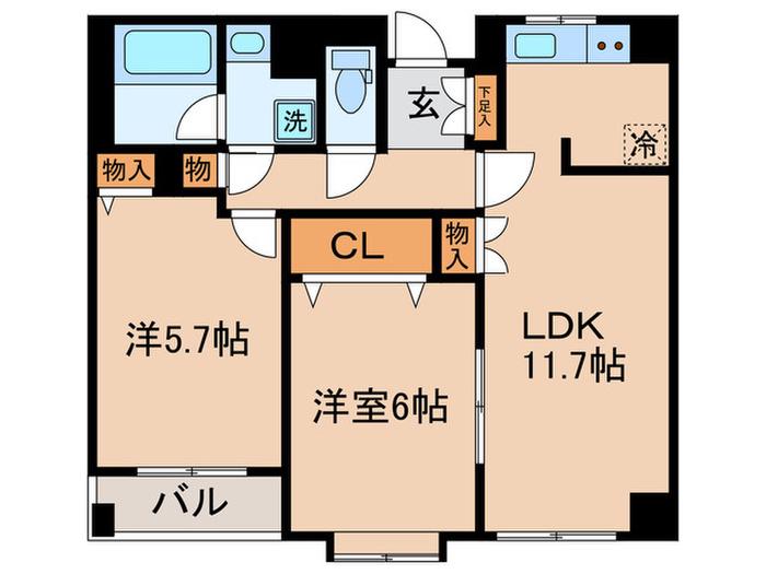 ウエルネス宝寿(2LDK/2階)の間取り写真