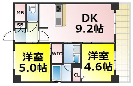 エステムコート難波ウエスト-SIDEIIベイフレックス(2DK/7階)の間取り写真