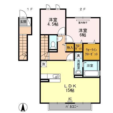 カーサコーラルA(2LDK/2階)の間取り写真