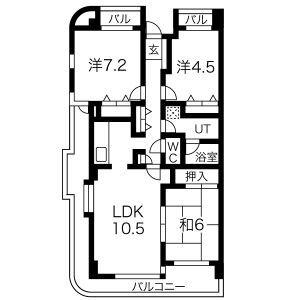 地下鉄名城線 八事日赤駅 徒歩6分 7階建 築39年(3LDK/6階)の間取り写真