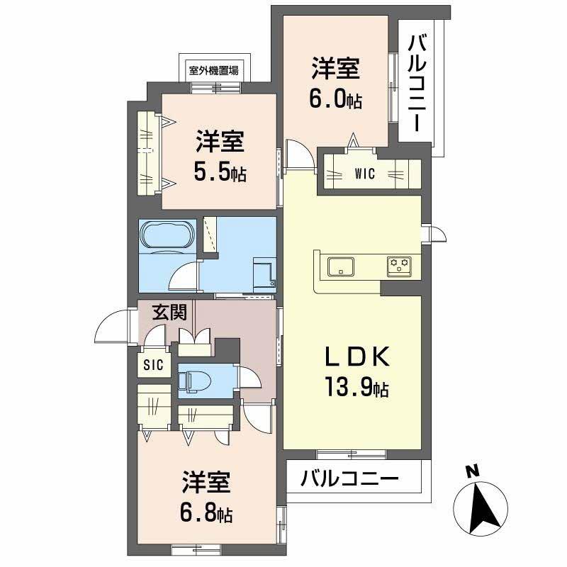 シャーメゾン伽羅橋(3LDK/2階)の間取り写真