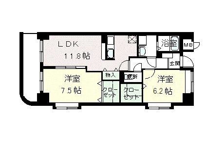 ラポール西大島ウエスト(2LDK/5階)の間取り写真