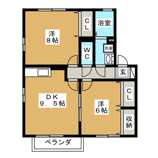 グリーンハウス和合 D(2LDK/2階)の間取り写真