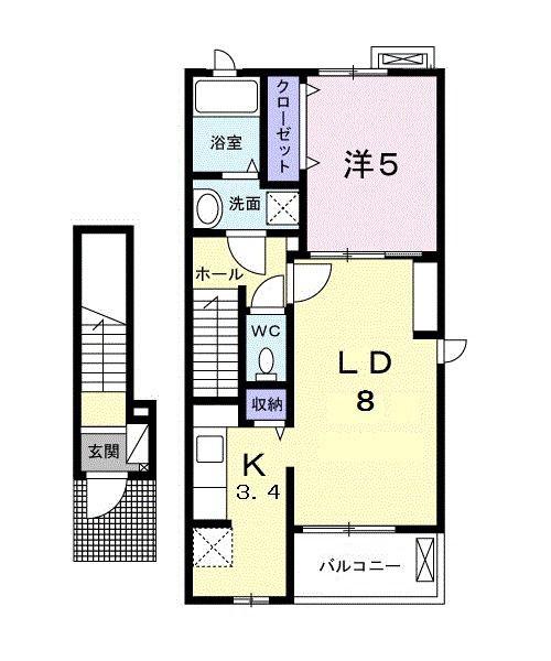 ボヌール山田館 A(1LDK/2階)の間取り写真
