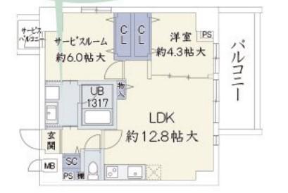 ウッドリバー新大阪(1SLDK/7階)の間取り写真