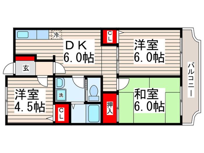 メイプルハイツⅠ(3DK/3階)の間取り写真