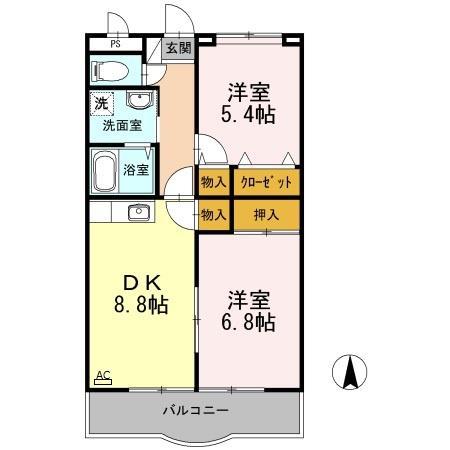 サンフォーレ青葉台(2DK/3階)の間取り写真
