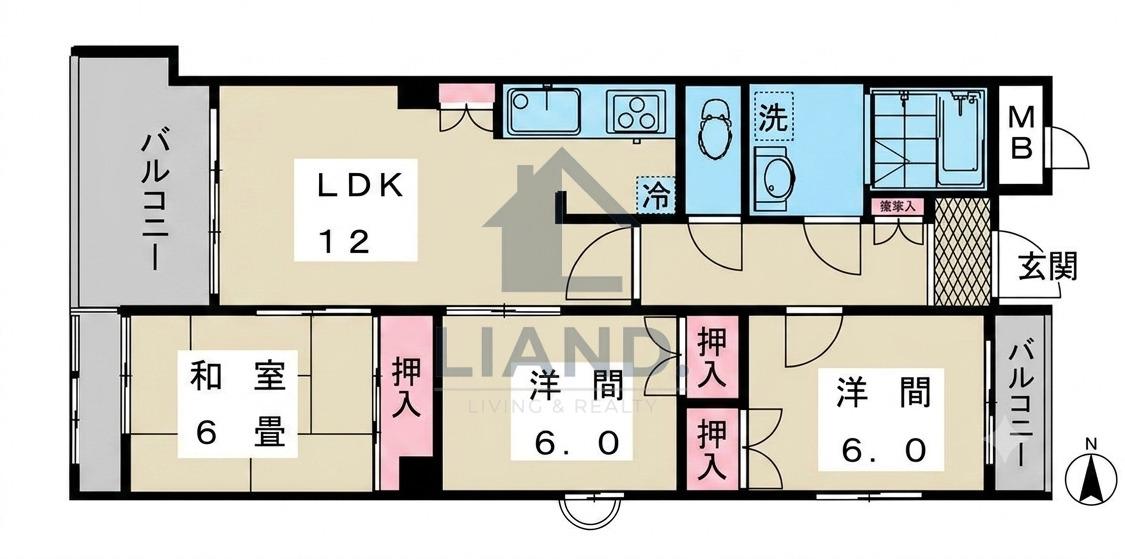 エステートマンション西公園(3LDK/6階)の間取り写真