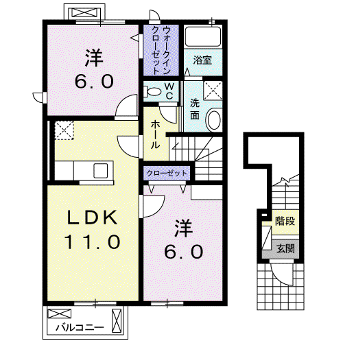 ウエストスワンプB(2LDK/2階)の間取り写真