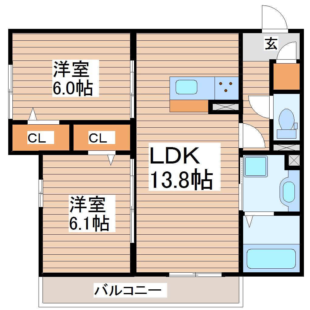 あすとTSII(2LDK/2階)の間取り写真