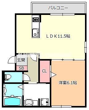 プラセールK(1LDK/2階)の間取り写真