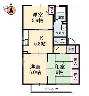 シャーメゾン八万 3番館(3K/2階)の間取り写真