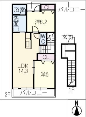 CURAR(2LDK/2階)の間取り写真