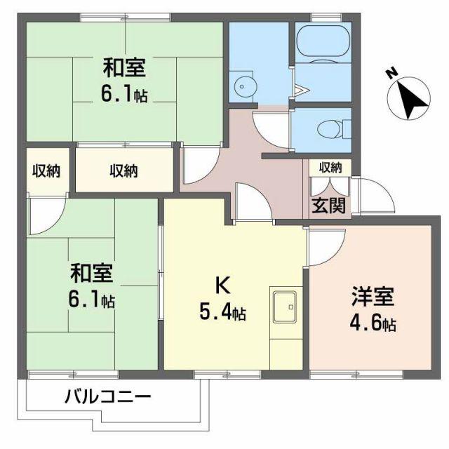 コーポ向陽台C(3K/2階)の間取り写真
