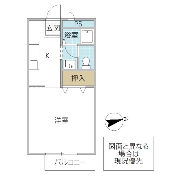 HILLS上高場(1K/2階)の間取り写真