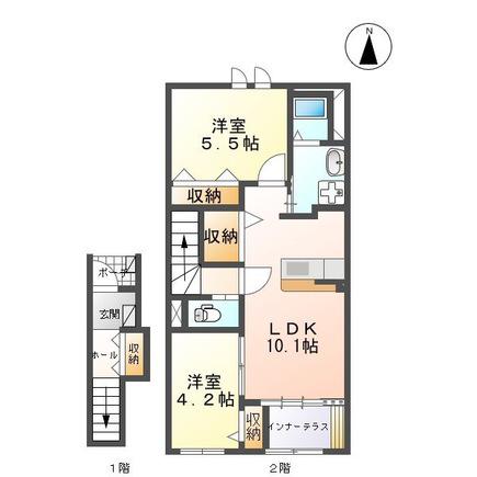 グランフォンテーヌ奏(2LDK/2階)の間取り写真