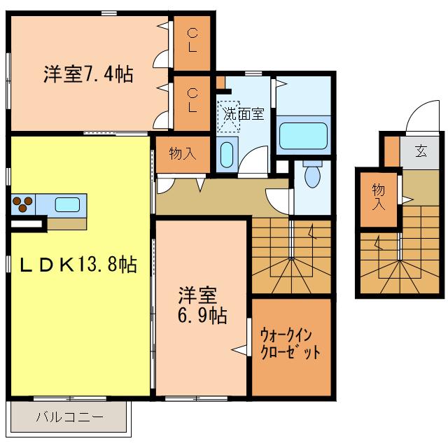 シャーメゾンプラム(2LDK/2階)の間取り写真
