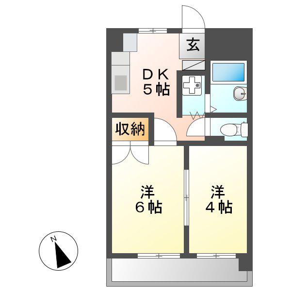 コーポ川原(2K/5階)の間取り写真