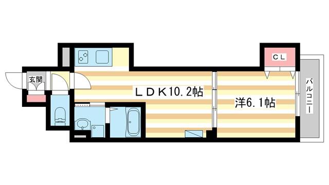 クリエオーレ天理(1LDK/3階)の間取り写真