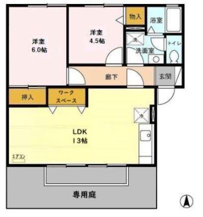 オークスハイムB(2LDK/1階)の間取り写真