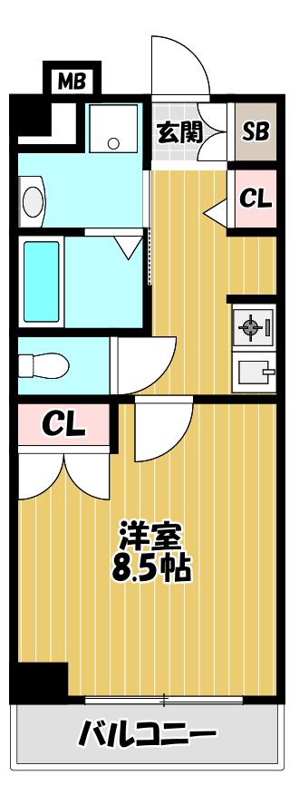 ロリエ新長田(1K/2階)の間取り写真
