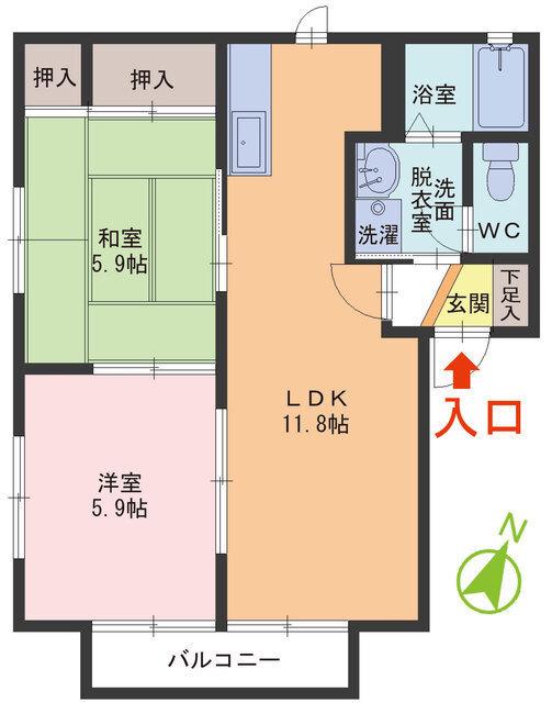 アイリス A棟(2LDK/2階)の間取り写真