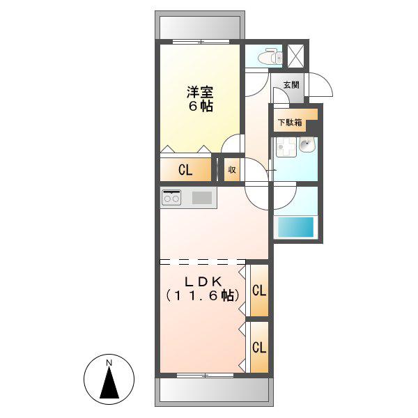 グランシャトゥ那古野(1LDK/2階)の間取り写真