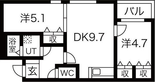 TRE VENTI美術館西(2LDK/3階)の間取り写真