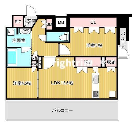 シーズンフラッツ渡辺通(2LDK/11階)の間取り写真