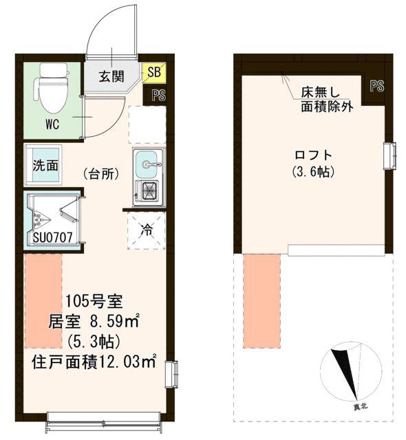 LEDミラージュF(ワンルーム/1階)の間取り写真