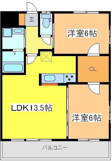 アメニティ御薗宇弐番館(2LDK/3階)の間取り写真