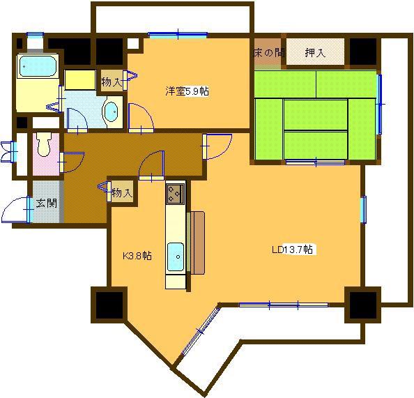 リバーステージ新潟(2LDK/12階)の間取り写真