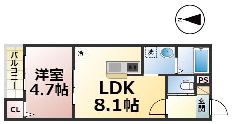 シャンテ六番町(1LDK/2階)の間取り写真