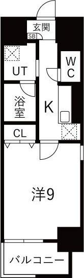 トレヴィ高岳(1K/3階)の間取り写真