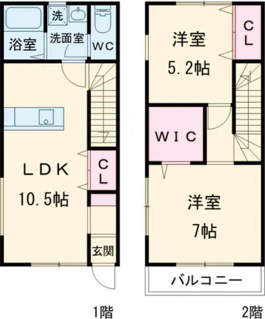 ルミウス北高下II B(2LDK/1階)の間取り写真