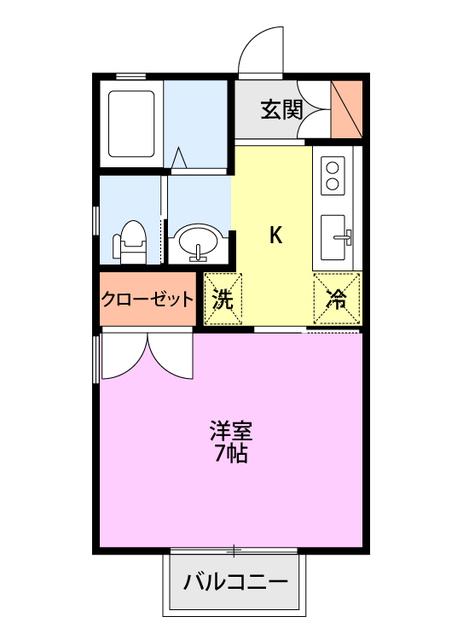 グリーンベル長潟(1K/2階)の間取り写真