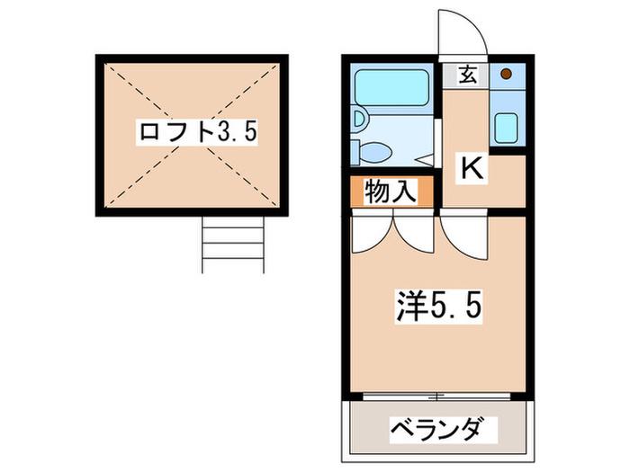 コウズィネスアサカ(1K/2階)の間取り写真
