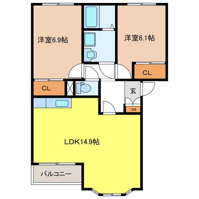 サニーパティオ瑞穂(2LDK/1階)の間取り写真