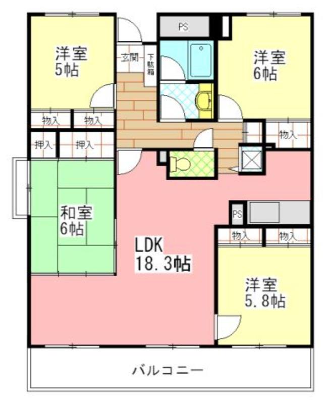 エスポワール巽東(4LDK/8階)の間取り写真